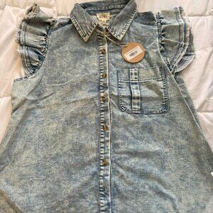 Denim Ruffle Sleeve Top